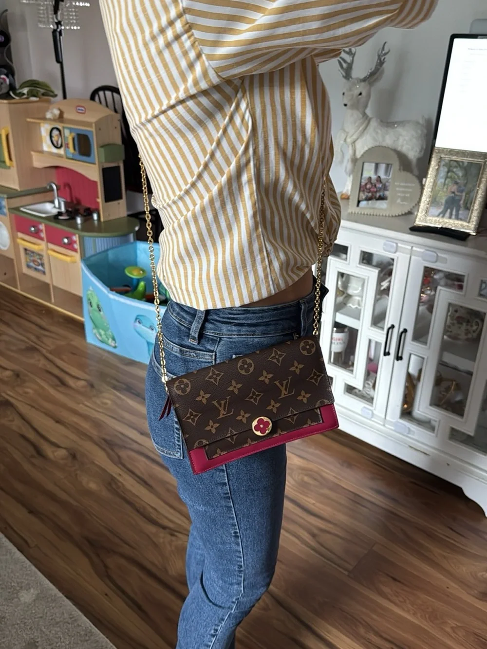 Louis Vuitton Monogram Canvas Brown with Pink Trim Chain Wallet Crossbody